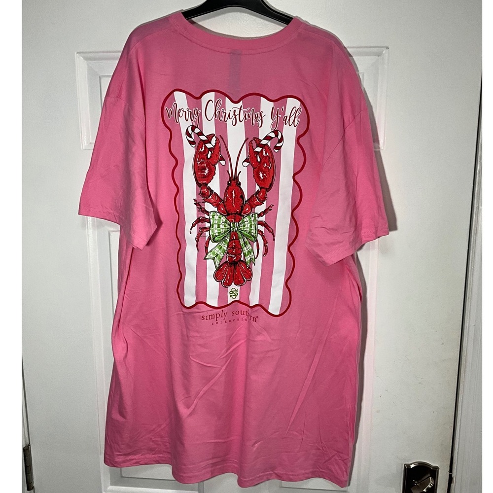 Simply Southern Mens XXL Pink Merry Christmas Yall Lobster T-Shirt SS-XMASLOBST